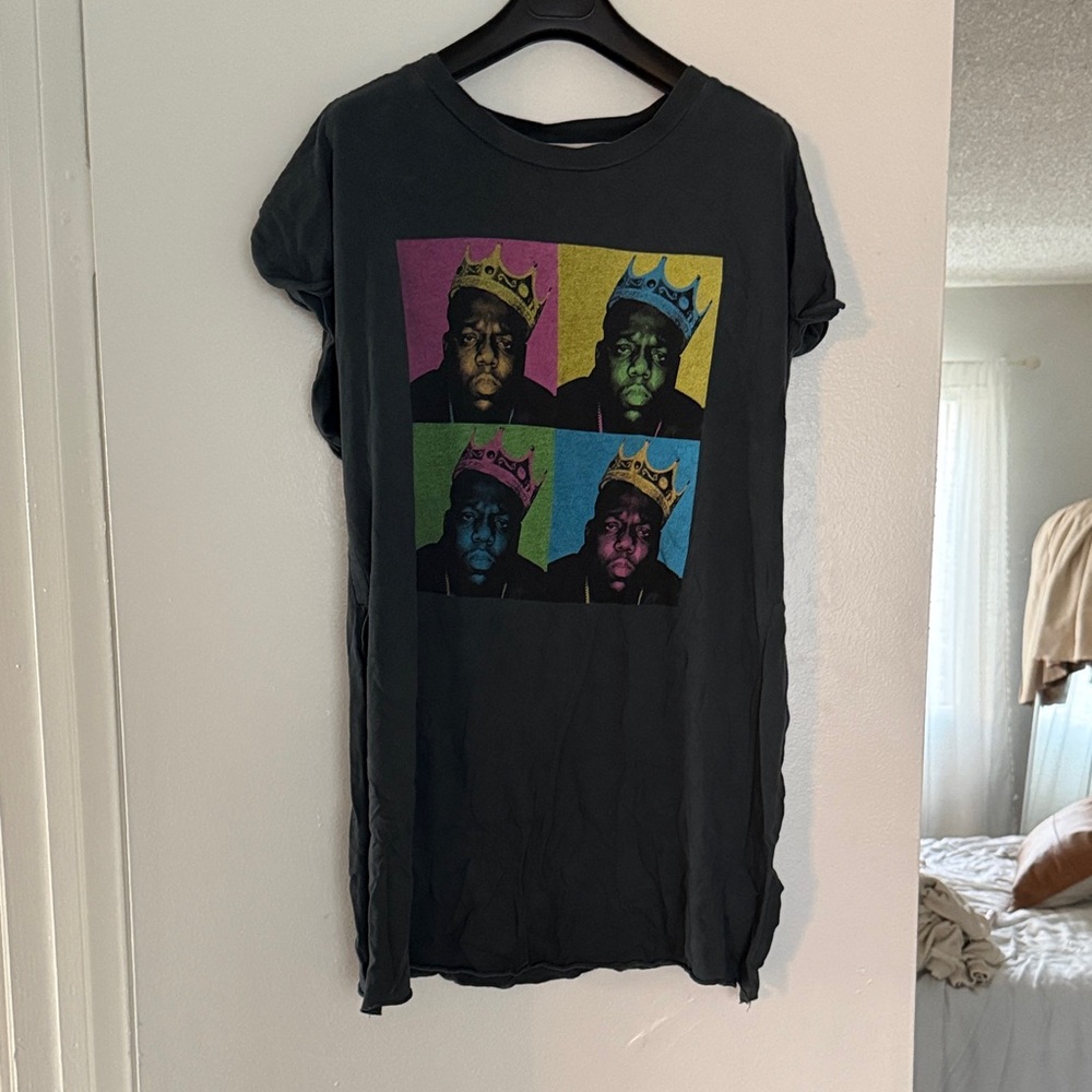 Free People Black Short Sleeve Tee with Pink Yellow Green Blue Pop Art Print